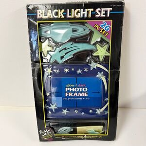 Vtg Y2k Black Light Set Glow In The Dark Planets Stars Picture Frame 2001